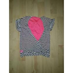 Blauw/wit gestreept shirt met dubbel rugpand - retour 128/8