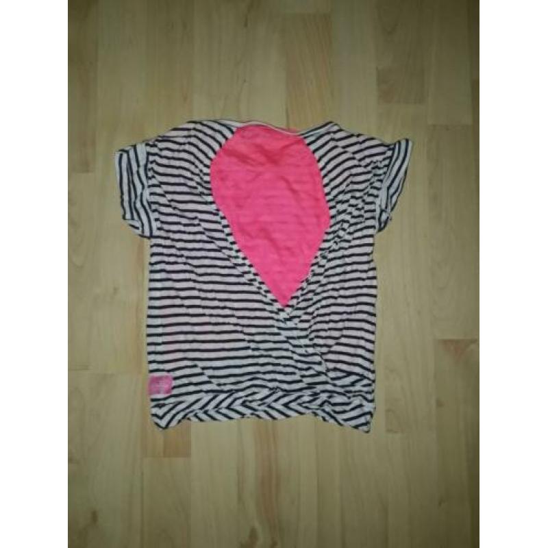 Blauw/wit gestreept shirt met dubbel rugpand - retour 128/8