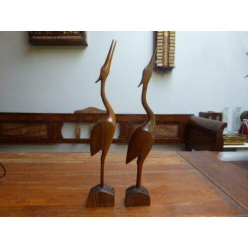 2 vintage houten kraanvogels