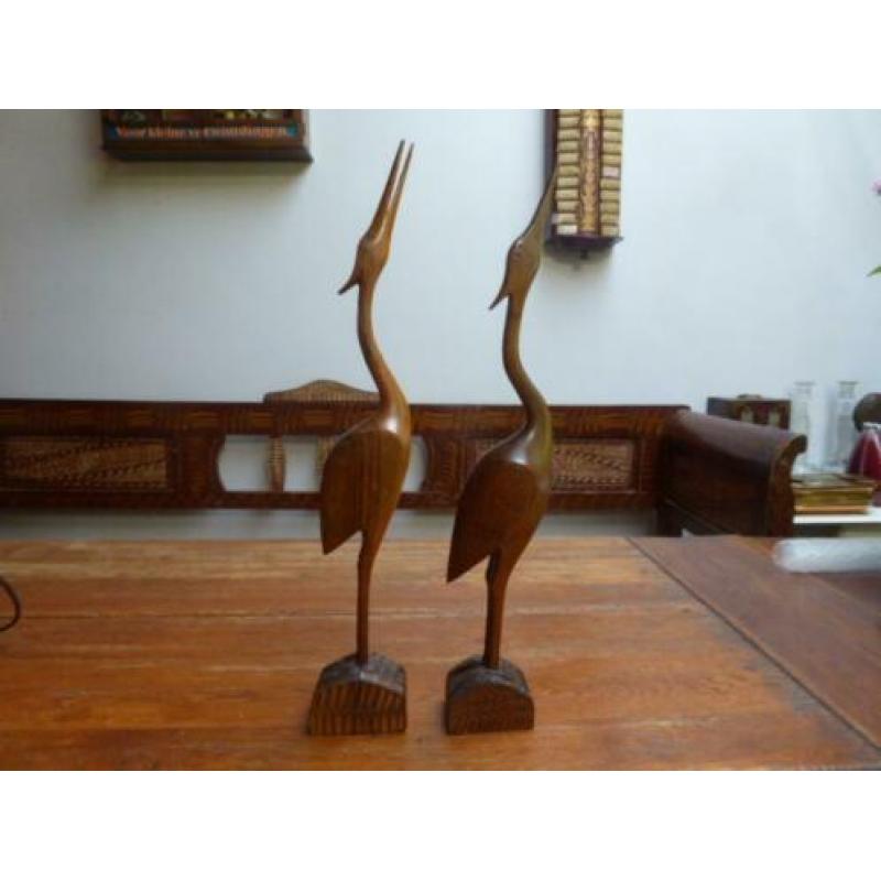 2 vintage houten kraanvogels