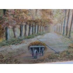 Oude aquarel J van Schaik in lijst .