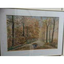 Oude aquarel J van Schaik in lijst .