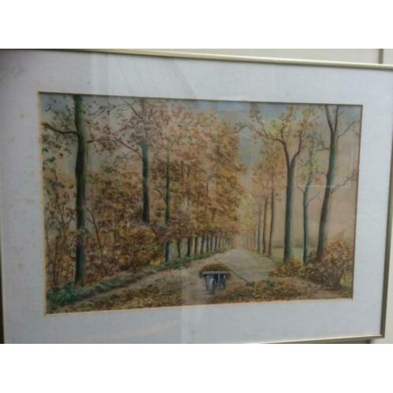 Oude aquarel J van Schaik in lijst .