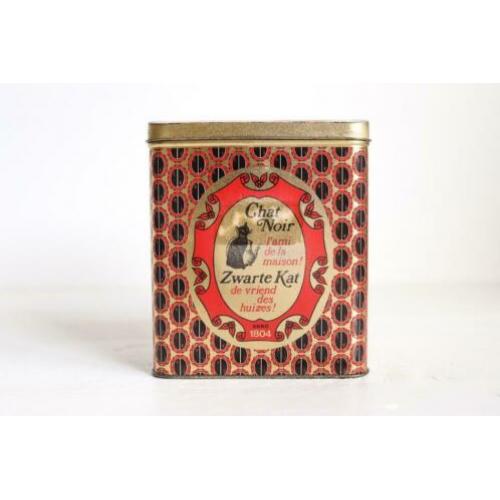 Vintage voorraadblik Zwarte Kat / Chat Noir koffie retro