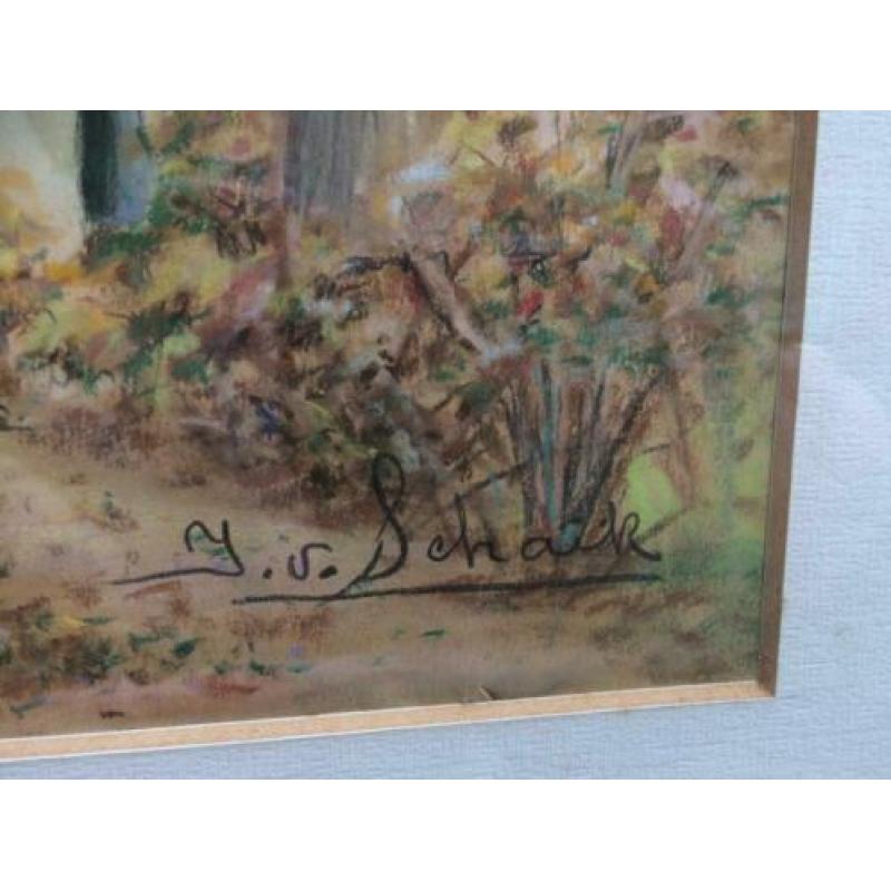 Oude aquarel J van Schaik in lijst .