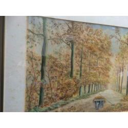 Oude aquarel J van Schaik in lijst .