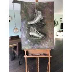 Olieverf schilderij, vrouw kunstschaatsen 100X70 cm