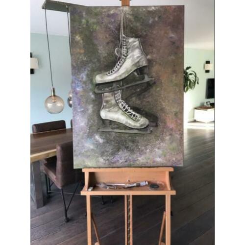 Olieverf schilderij, vrouw kunstschaatsen 100X70 cm
