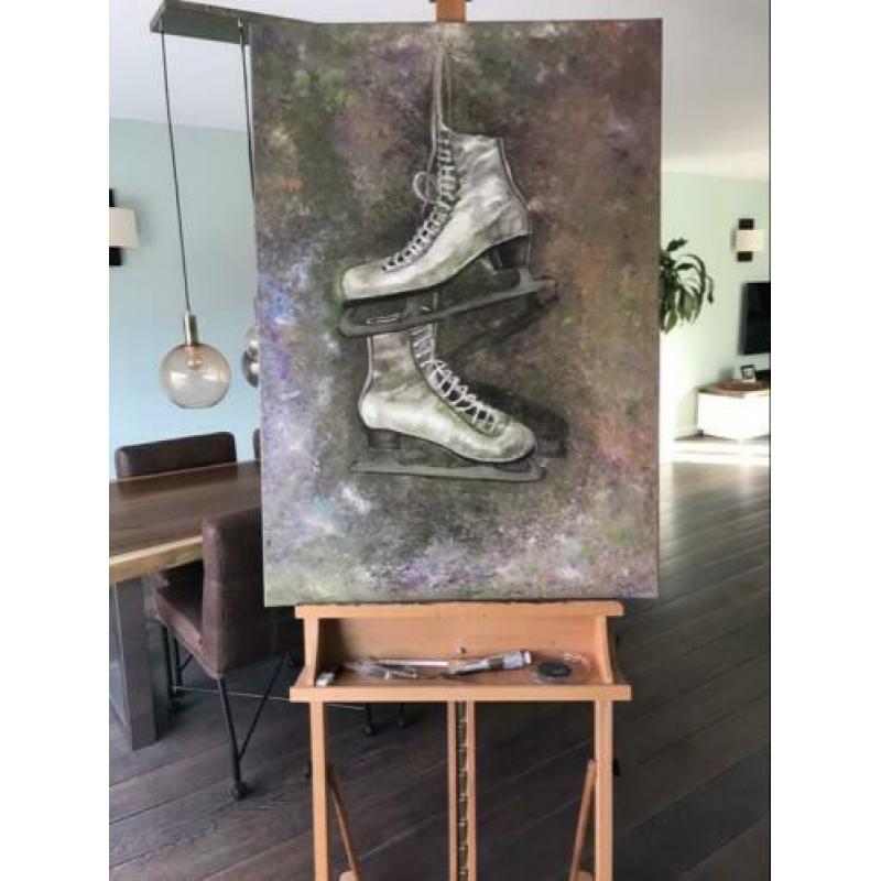 Olieverf schilderij, vrouw kunstschaatsen 100X70 cm