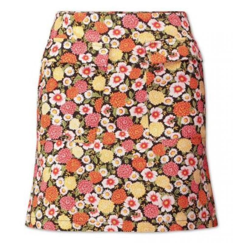(C22) Nieuw retro vintage oranje bloemen rokje. Maat 38