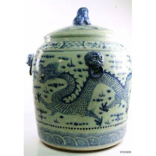 grote deksel vaas china versierd met foo dog leeuwenkoppen