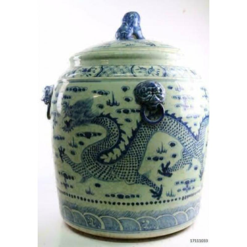 grote deksel vaas china versierd met foo dog leeuwenkoppen