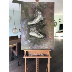 Olieverf schilderij, vrouw kunstschaatsen 100X70 cm