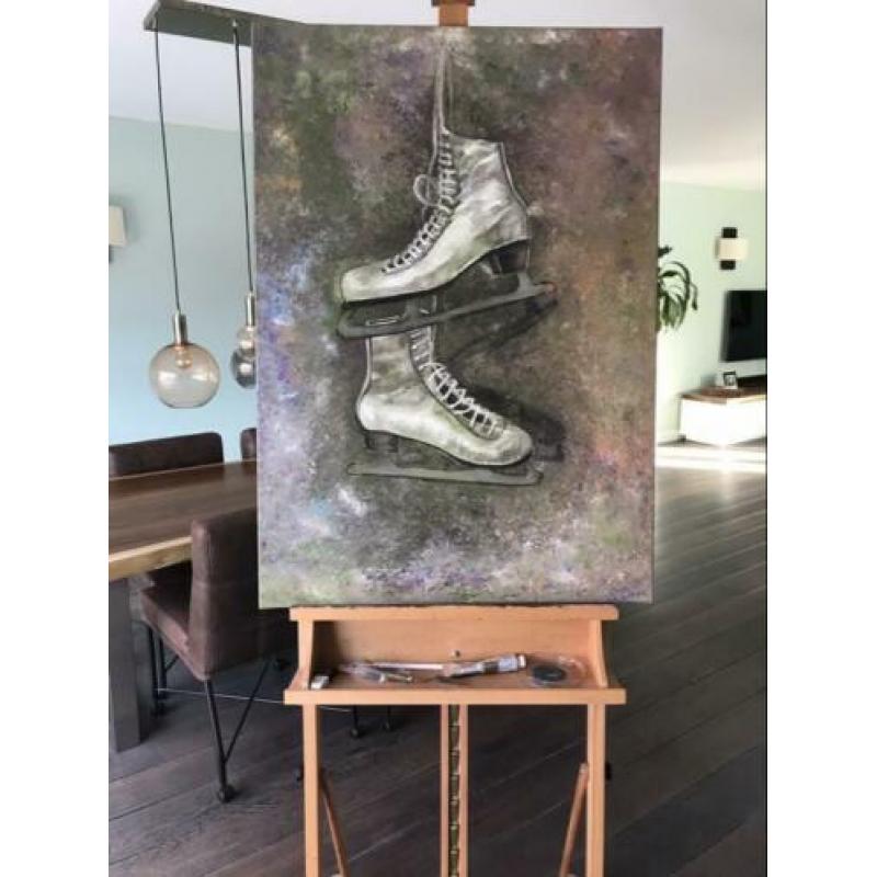 Olieverf schilderij, vrouw kunstschaatsen 100X70 cm