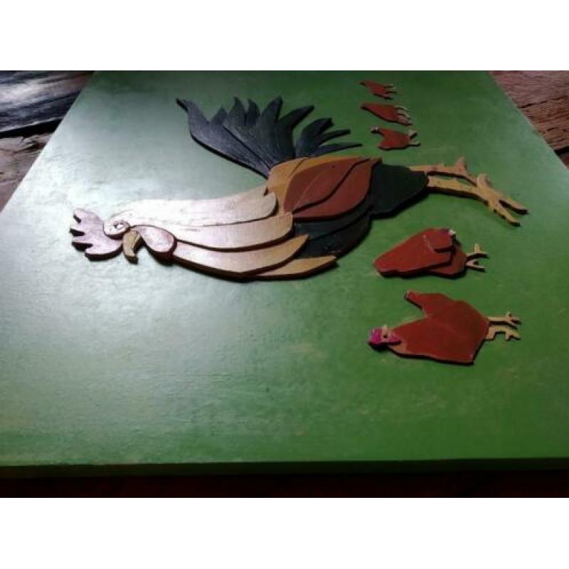 3D schilderij gefiguurzaagd Haan en hennen @DOC61