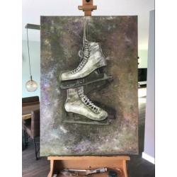 Olieverf schilderij, vrouw kunstschaatsen 100X70 cm
