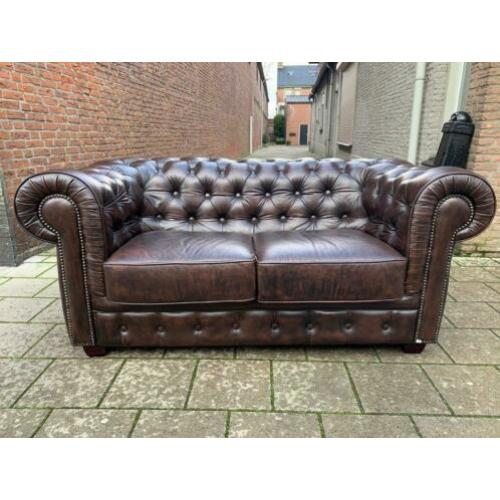 Chesterfield bank bruin gevlamd GRATIS BEZORGD!