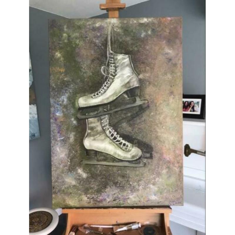 Olieverf schilderij, vrouw kunstschaatsen 100X70 cm