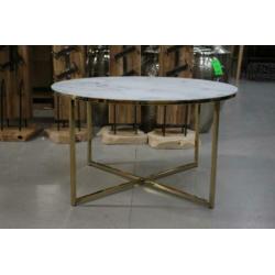 Hippe ronde salontafel metaal goud glas marmer Cay Bendt