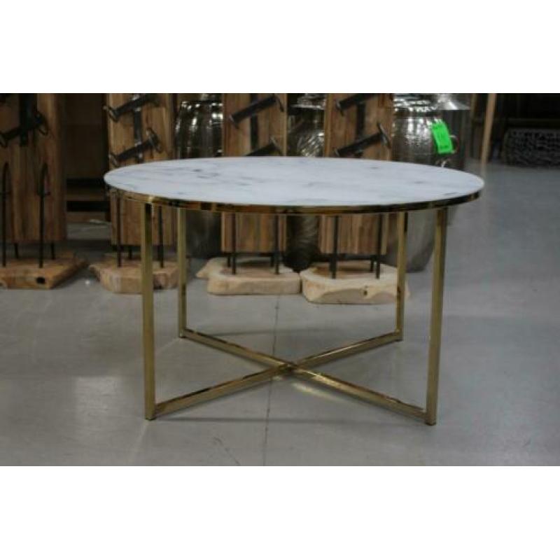 Hippe ronde salontafel metaal goud glas marmer Cay Bendt
