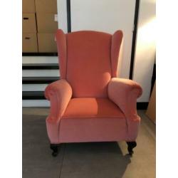 Relax fauteuil, roze velvet / fluweel nieuw gestoffeerd