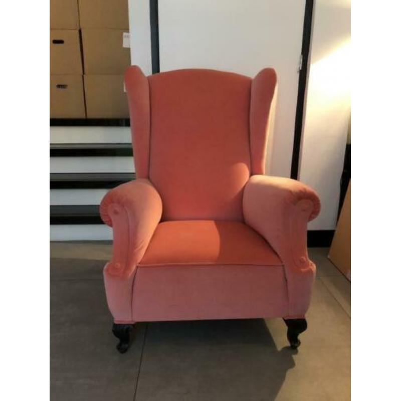 Relax fauteuil, roze velvet / fluweel nieuw gestoffeerd