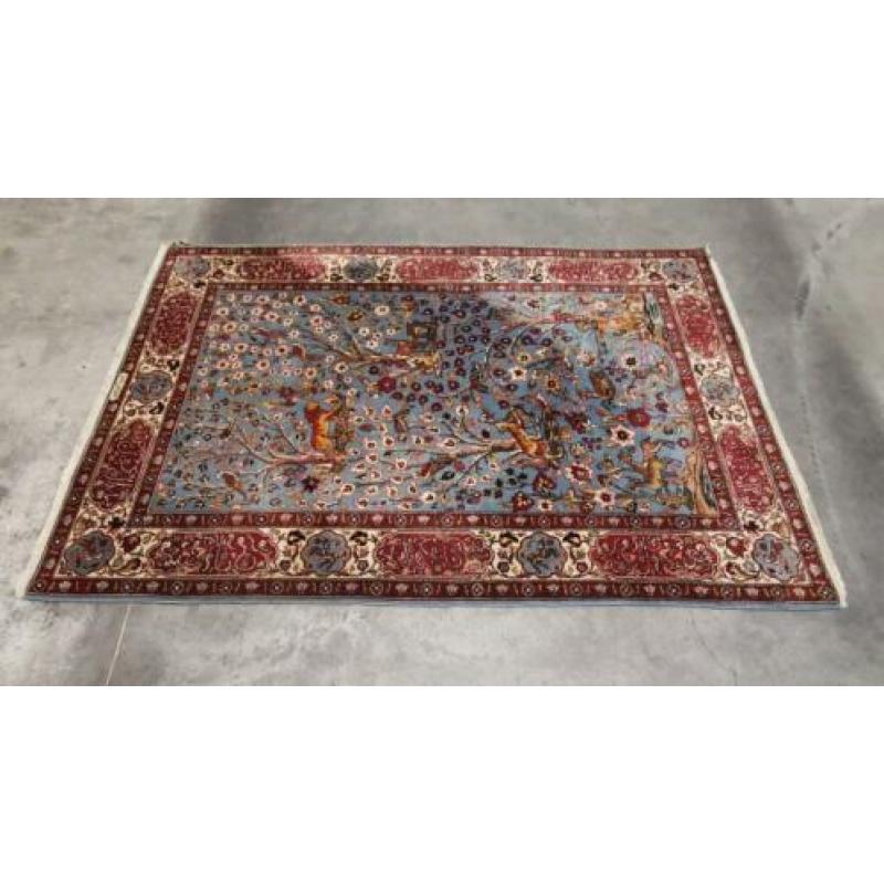 Handgeknoopt Perzisch tapijt animals blue Ghoum wol 170x240
