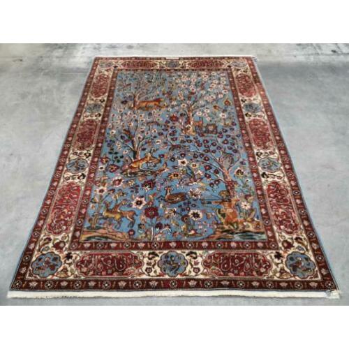 Handgeknoopt Perzisch tapijt animals blue Ghoum wol 170x240
