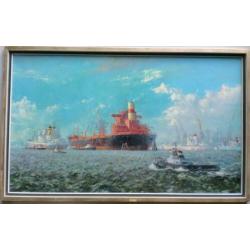 Victor Trip - Rotterdamse haven, olie schilderij 60x100 cm