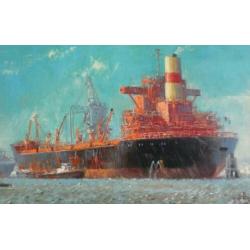 Victor Trip - Rotterdamse haven, olie schilderij 60x100 cm