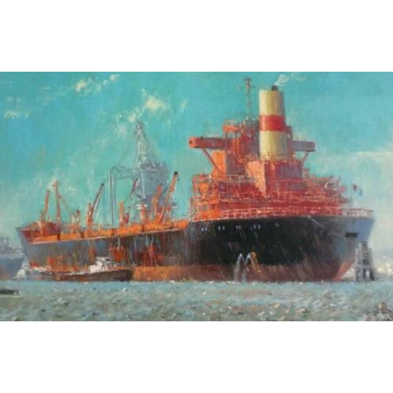 Victor Trip - Rotterdamse haven, olie schilderij 60x100 cm
