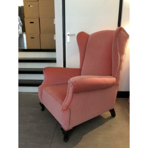 Relax fauteuil, roze velvet / fluweel nieuw gestoffeerd