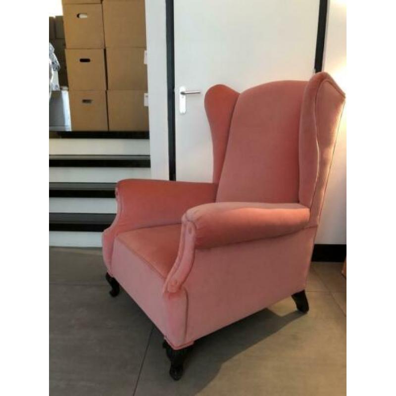 Relax fauteuil, roze velvet / fluweel nieuw gestoffeerd