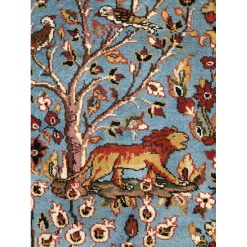 Handgeknoopt Perzisch tapijt animals blue Ghoum wol 170x240