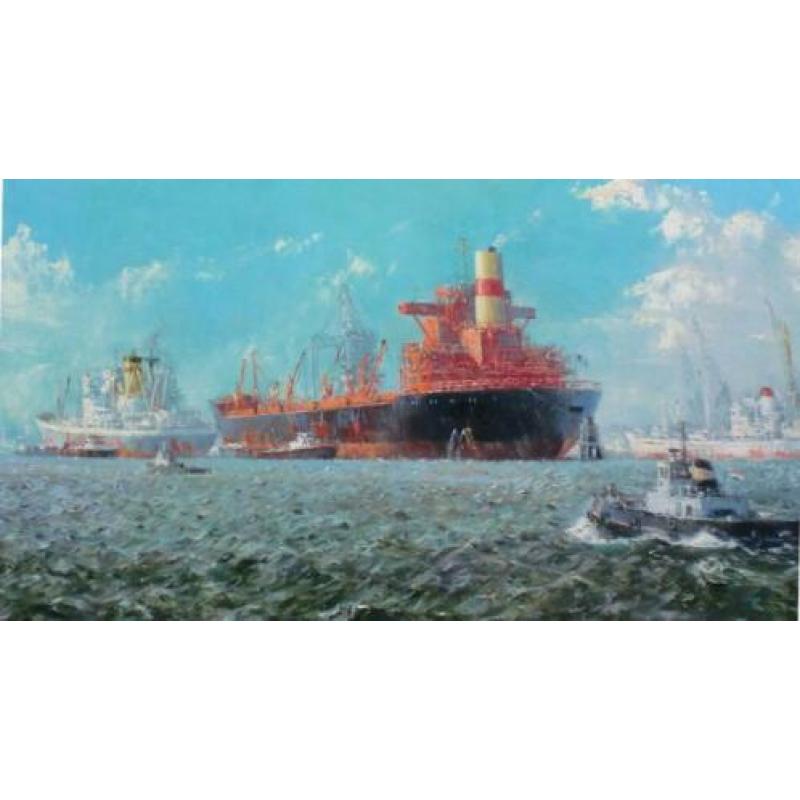 Victor Trip - Rotterdamse haven, olie schilderij 60x100 cm