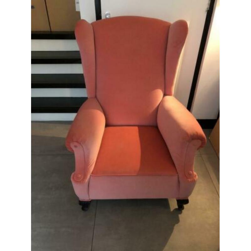 Relax fauteuil, roze velvet / fluweel nieuw gestoffeerd