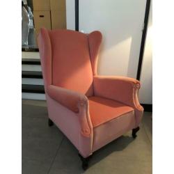 Relax fauteuil, roze velvet / fluweel nieuw gestoffeerd