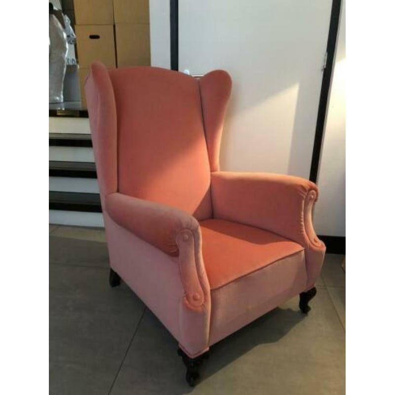 Relax fauteuil, roze velvet / fluweel nieuw gestoffeerd