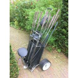 Golfset heren vintage met tas en trolley,