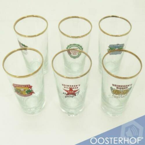 6x Heineken Bier Glazen Klassiek Oude Opdruk Verzamelaar