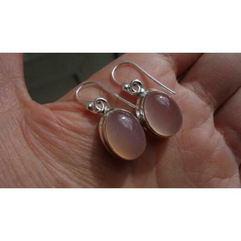 925 zilver / zilveren oorbellen met rozenkwarts - Vanoli