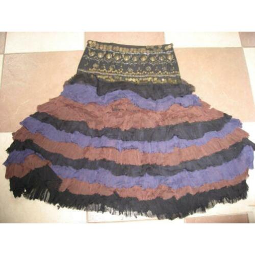 zwart/bruin/blauwe strokenrok van Serena Kay, mt 3, mt 42
