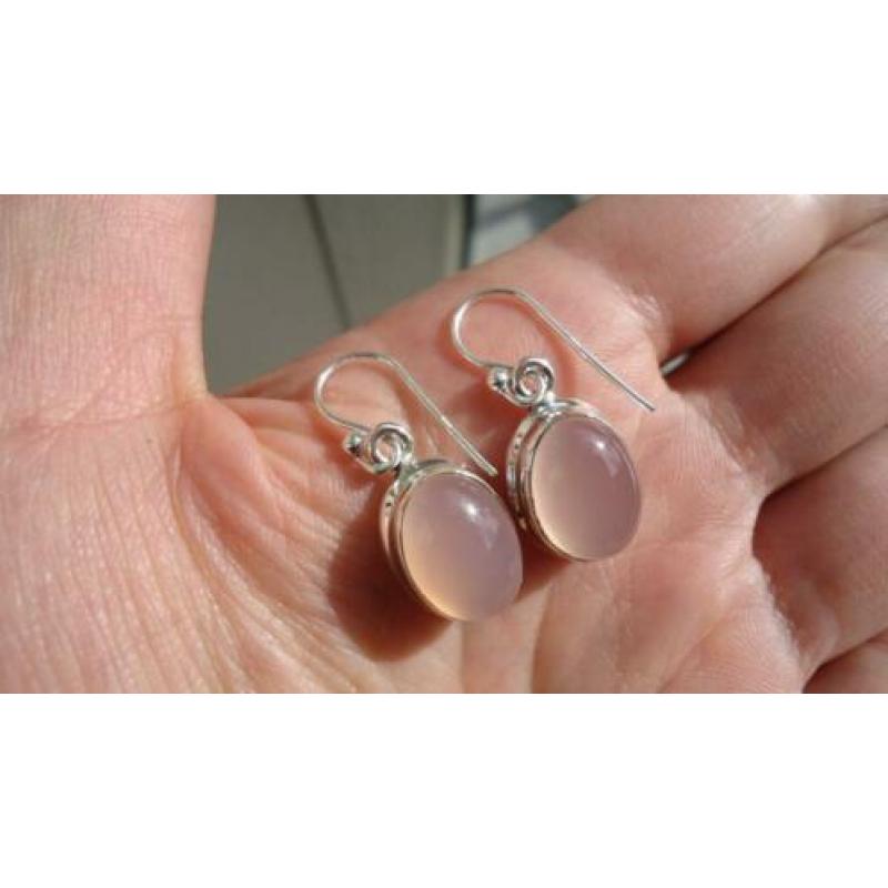 925 zilver / zilveren oorbellen met rozenkwarts - Vanoli