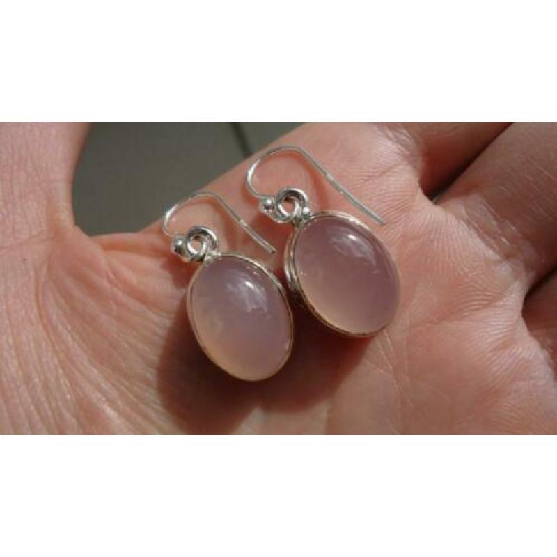 925 zilver / zilveren oorbellen met rozenkwarts - Vanoli