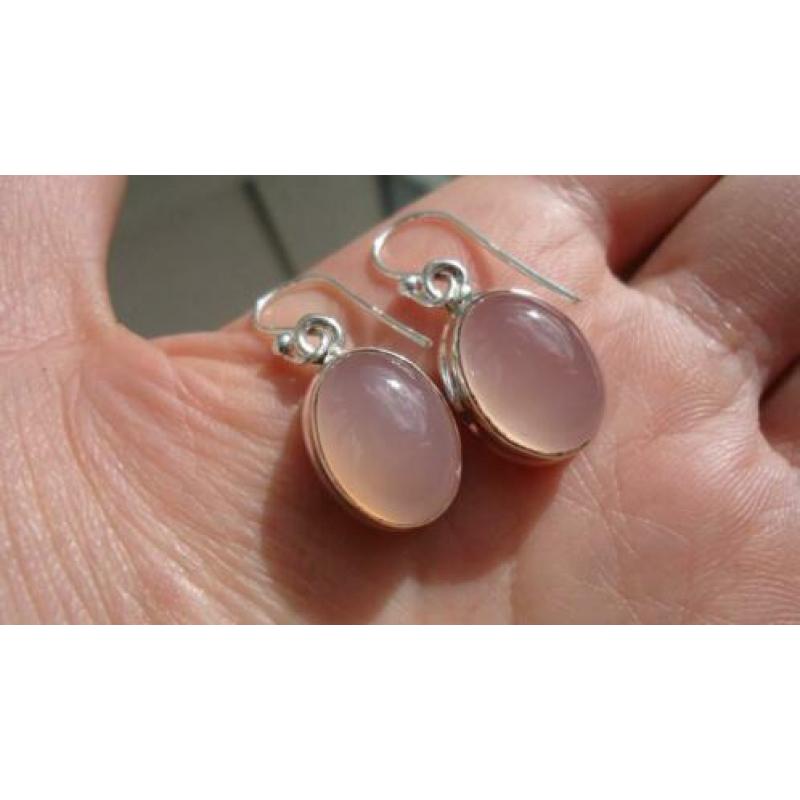 925 zilver / zilveren oorbellen met rozenkwarts - Vanoli