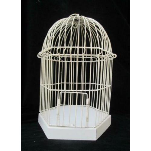 Nieuwe Wit Metalen Brocante Vogelkooi 42,5 cm hoog