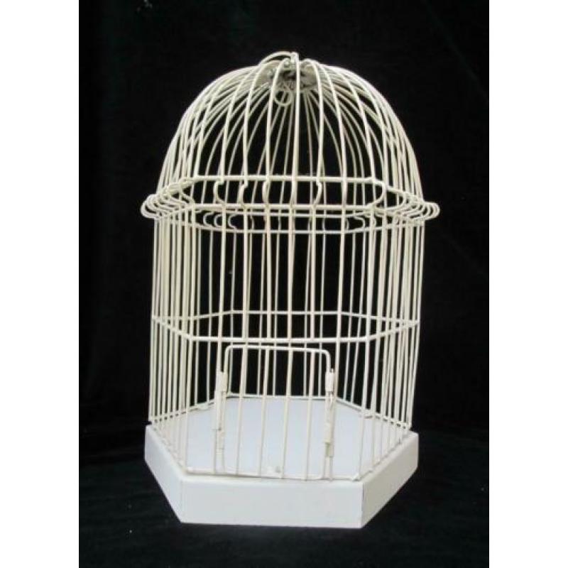 Nieuwe Wit Metalen Brocante Vogelkooi 42,5 cm hoog