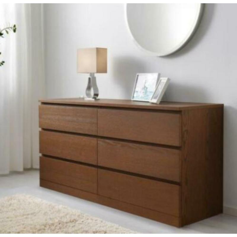 Malm Ladekast met 6 lades, essen, 160x78 cm