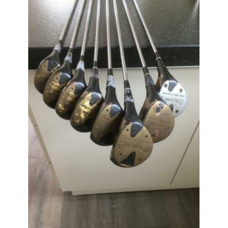 Golfset heren vintage met tas en trolley,