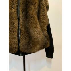 Oversized zwart bruin wollen vintage fake fur vest SALE
